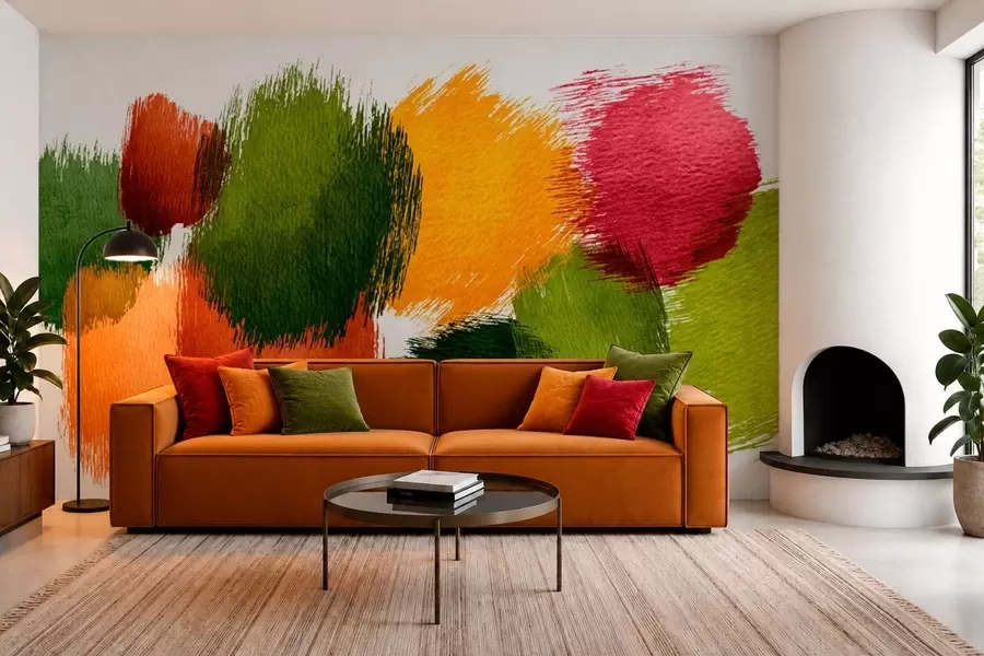 Fototapety Abstraktné ťahy v zelených, oranžových a ružových odtieňoch w05859