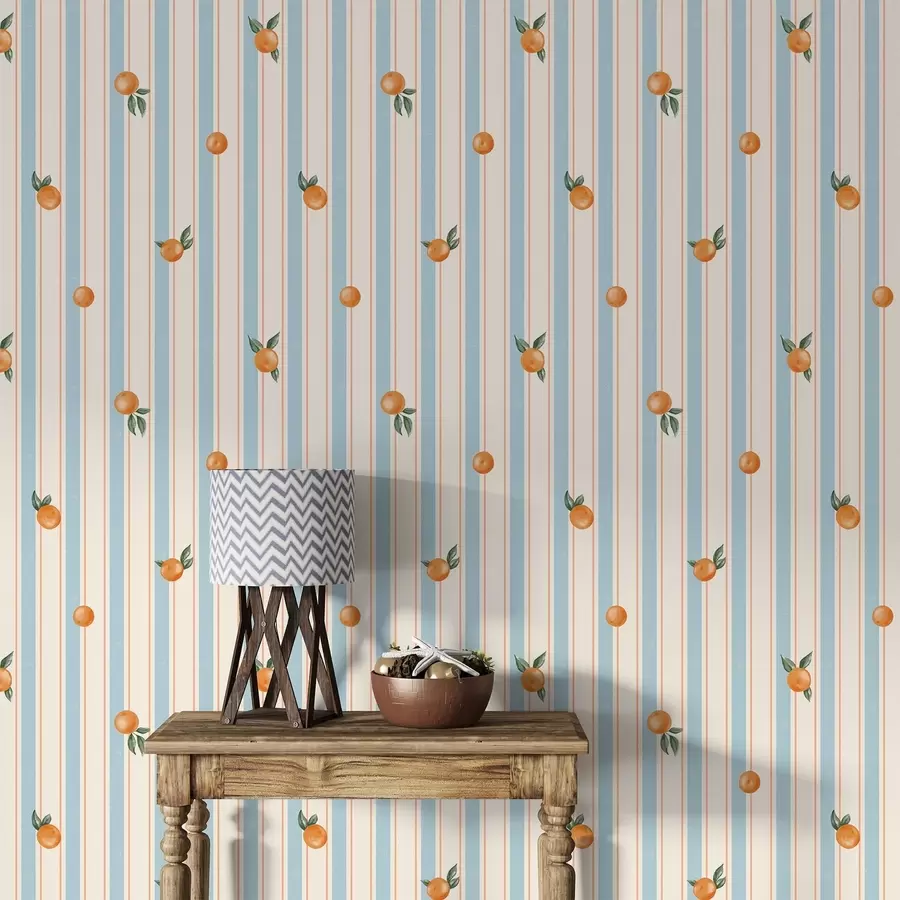 Fototapety Oranžové ovocie na bledomodrých a krémových prúžkoch a01263v1