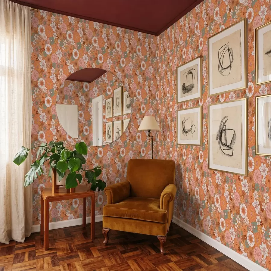 Fototapety Živý kvetinový vzor v teplých oranžových odtieňoch a01269v1