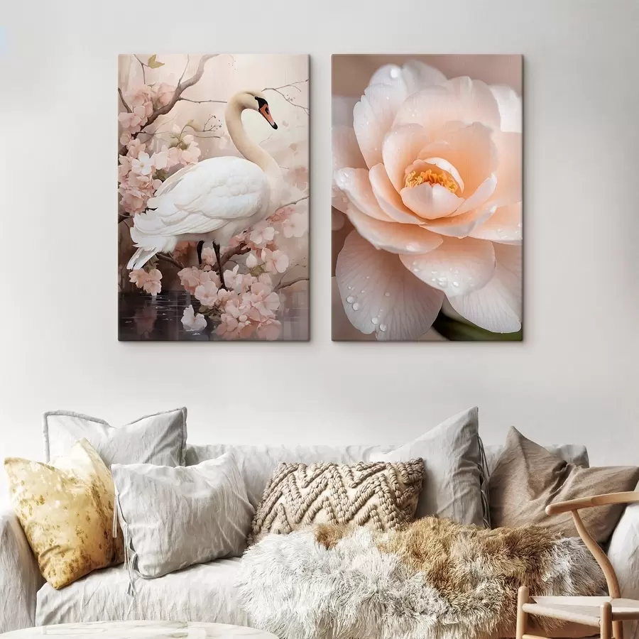 Obraz Biela labuť a ružová farba „Powder Rose“ m30999