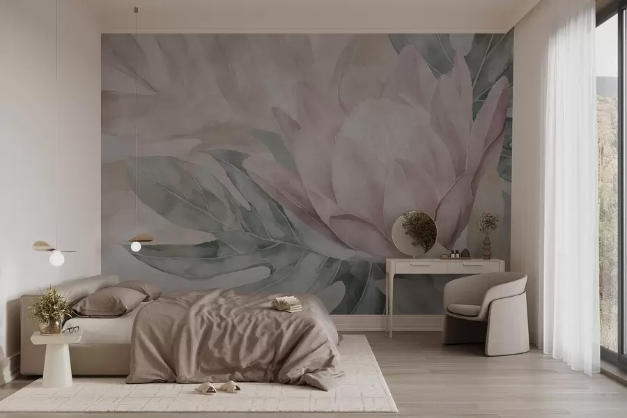 Fototapety Protea a tropické listy w09988