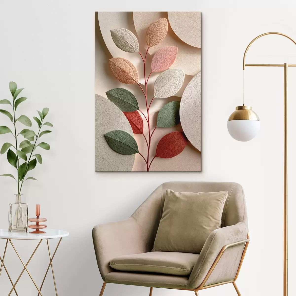 Obraz Botanická vetvička s geometrickými tvarmi s50863