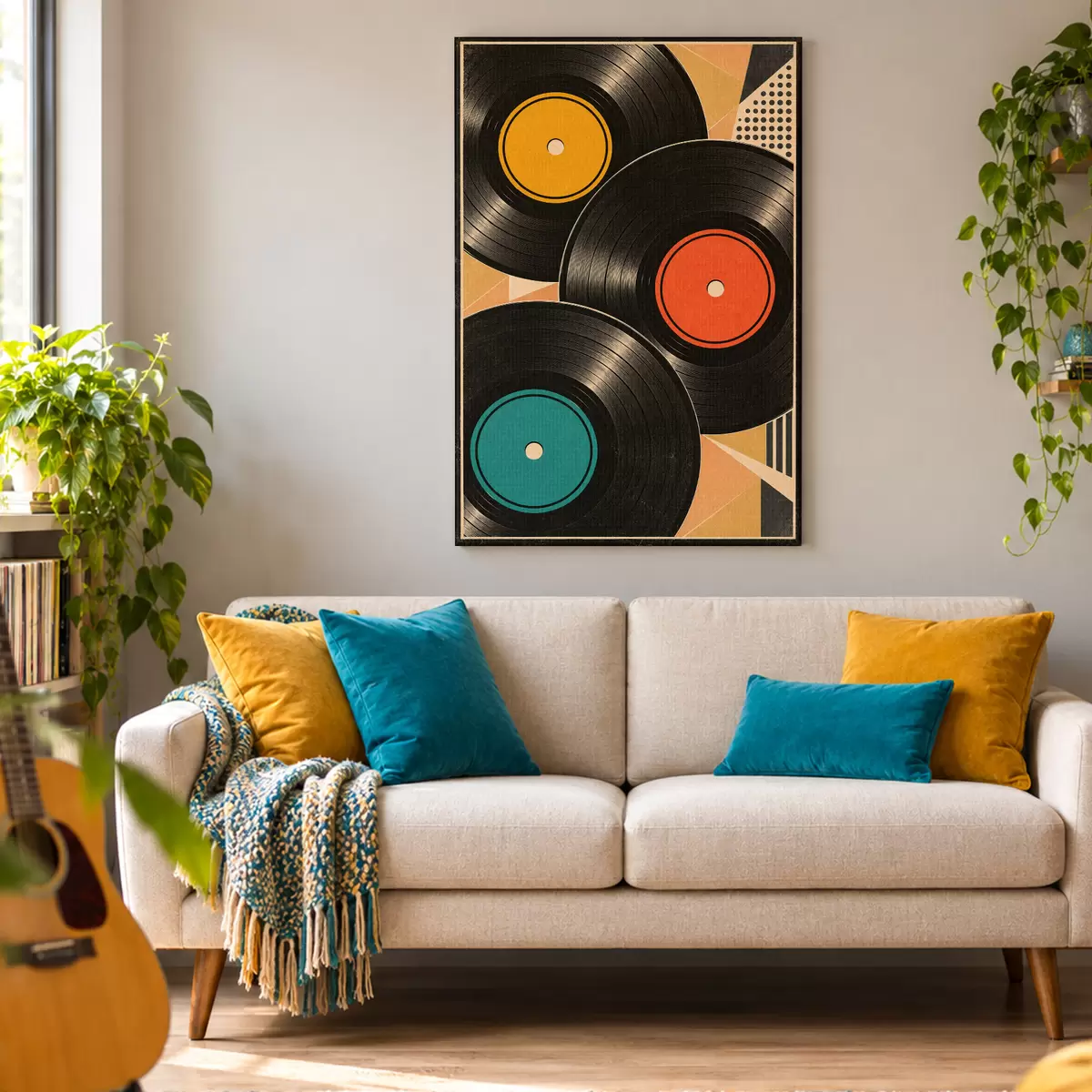 Obraz Retro atmosféra s farebnými vinylovými platňami s50923