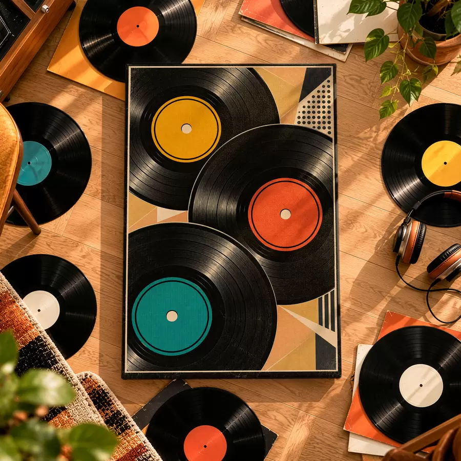 Obraz Retro atmosféra s farebnými vinylovými platňami s50923