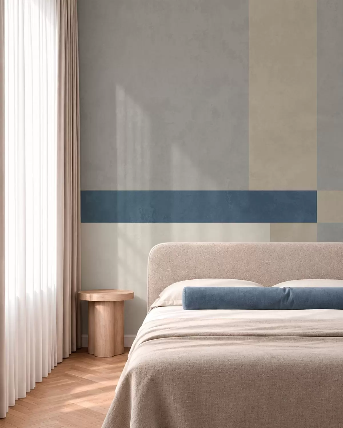 Fototapety Geometrické bloky v odtieňoch šedej a béžovej s modrým pruhom w05891v1