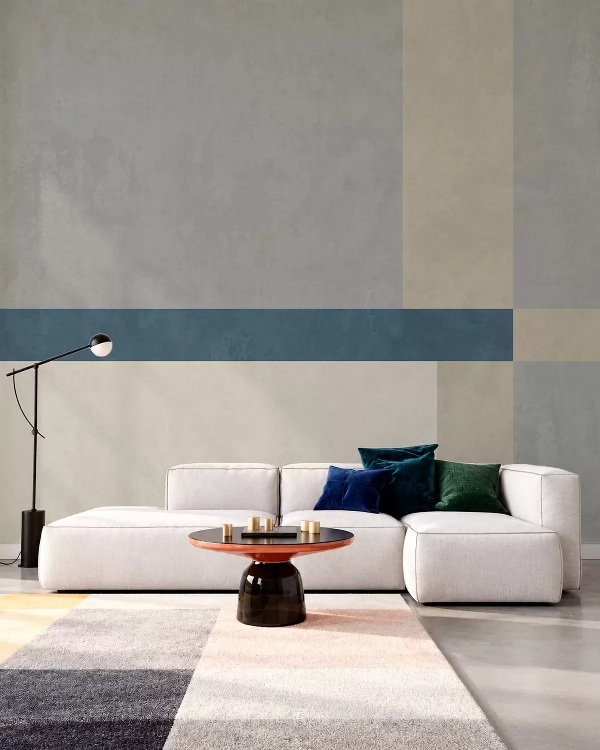Fototapety Geometrické bloky v odtieňoch šedej a béžovej s modrým pruhom w05891v1