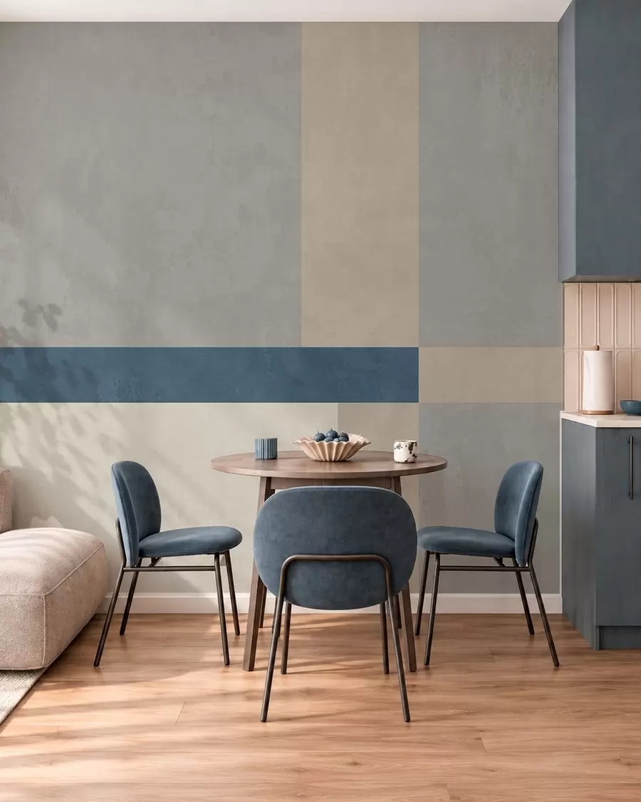 Fototapety Geometrické bloky v odtieňoch šedej a béžovej s modrým pruhom w05891v1