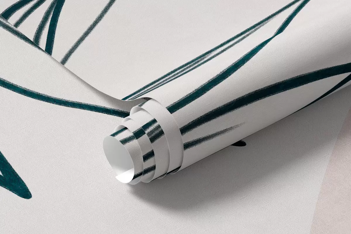 Fototapety Minimalistické čiernobiele kresby tropických listov a zeleň, pastelové kruhové tvary w10111