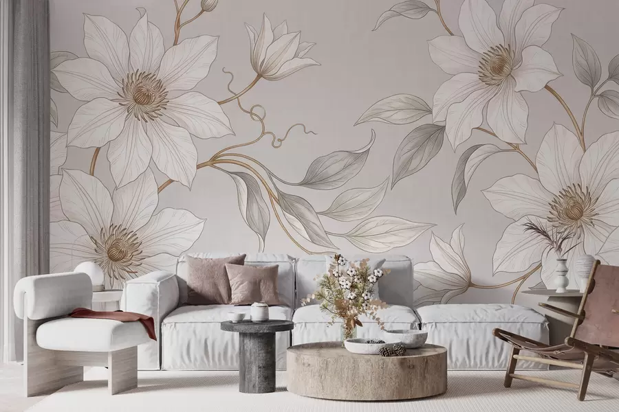 Fototapety Elegantné biele botanické kvety s jemnými vetvičkami w10099
