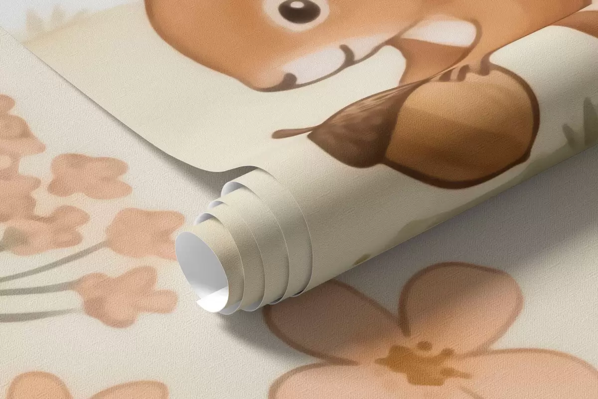 Fototapety Jesenný les s chumáčkovitými červenými veverkami, žaludmi a jemnými poľnými kvetmi v akvarelovom štýle w10102