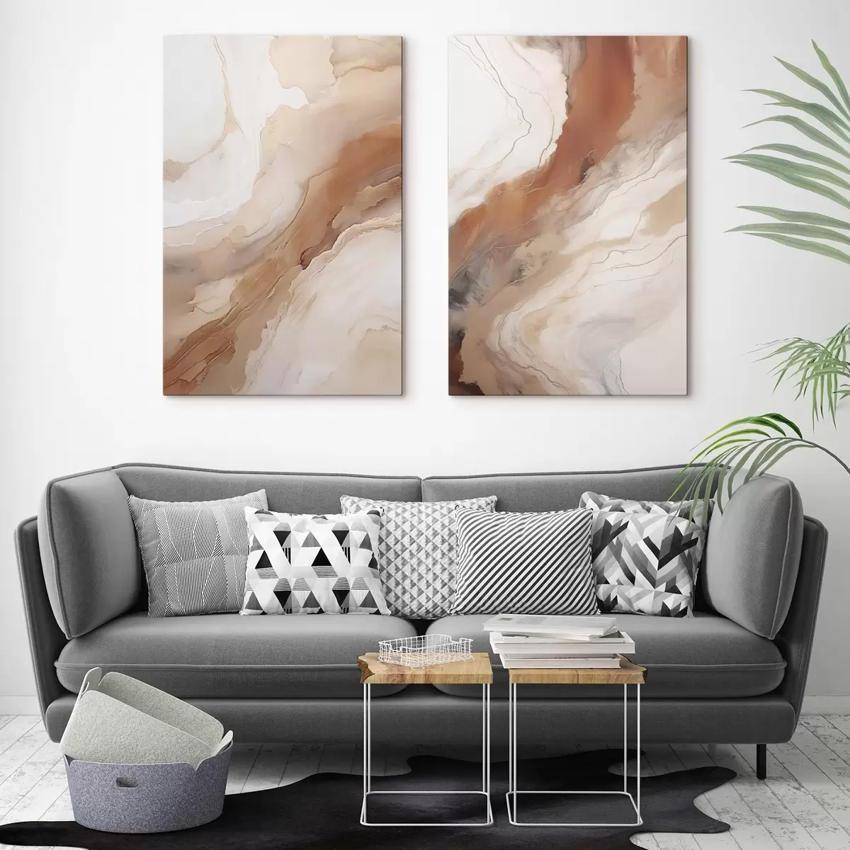 Obraz Vrstvy v štýle „fluid art“ v odtieňoch béžovej a terakoty m31089