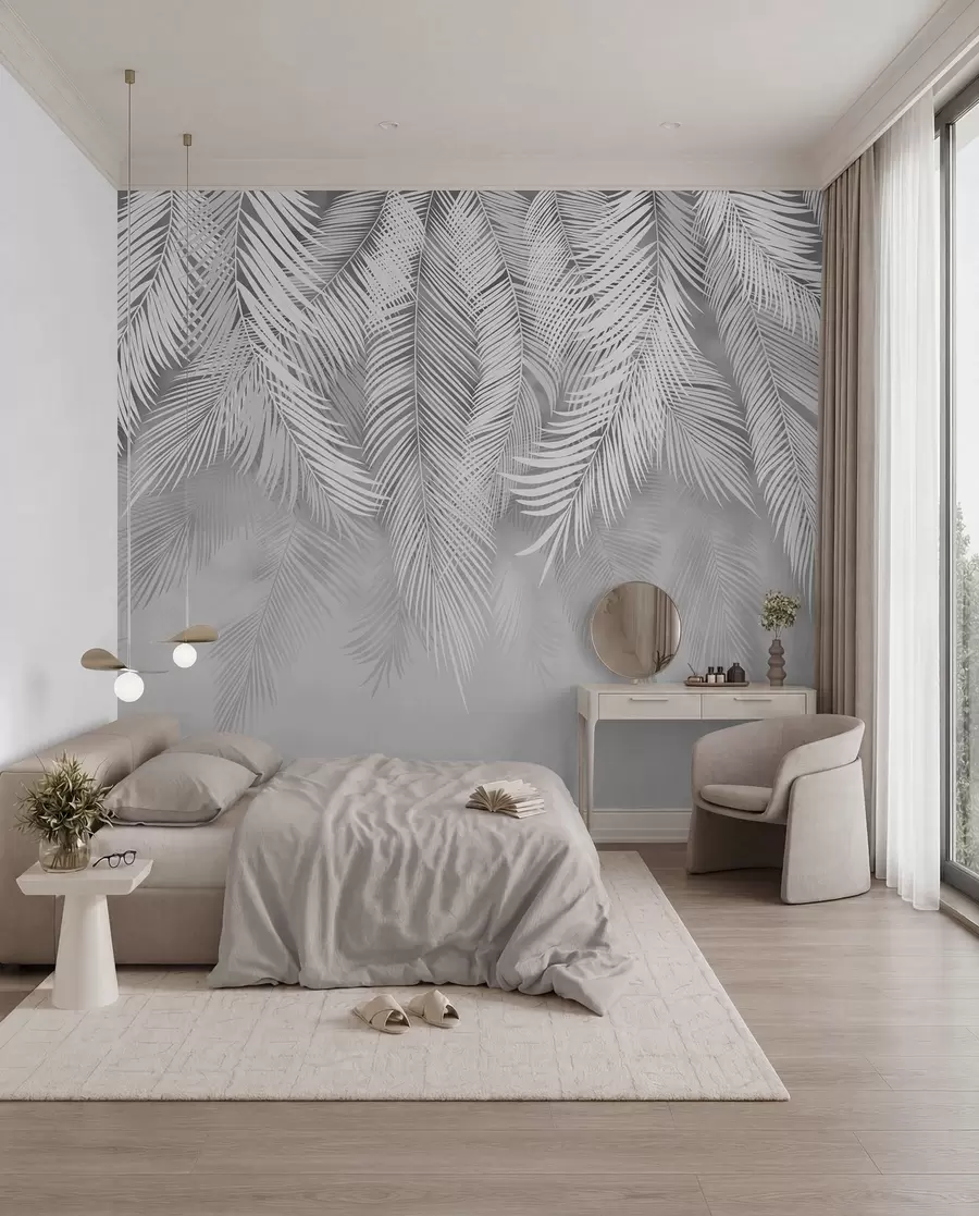 Fototapety Strieborný palmový záves u48556v7