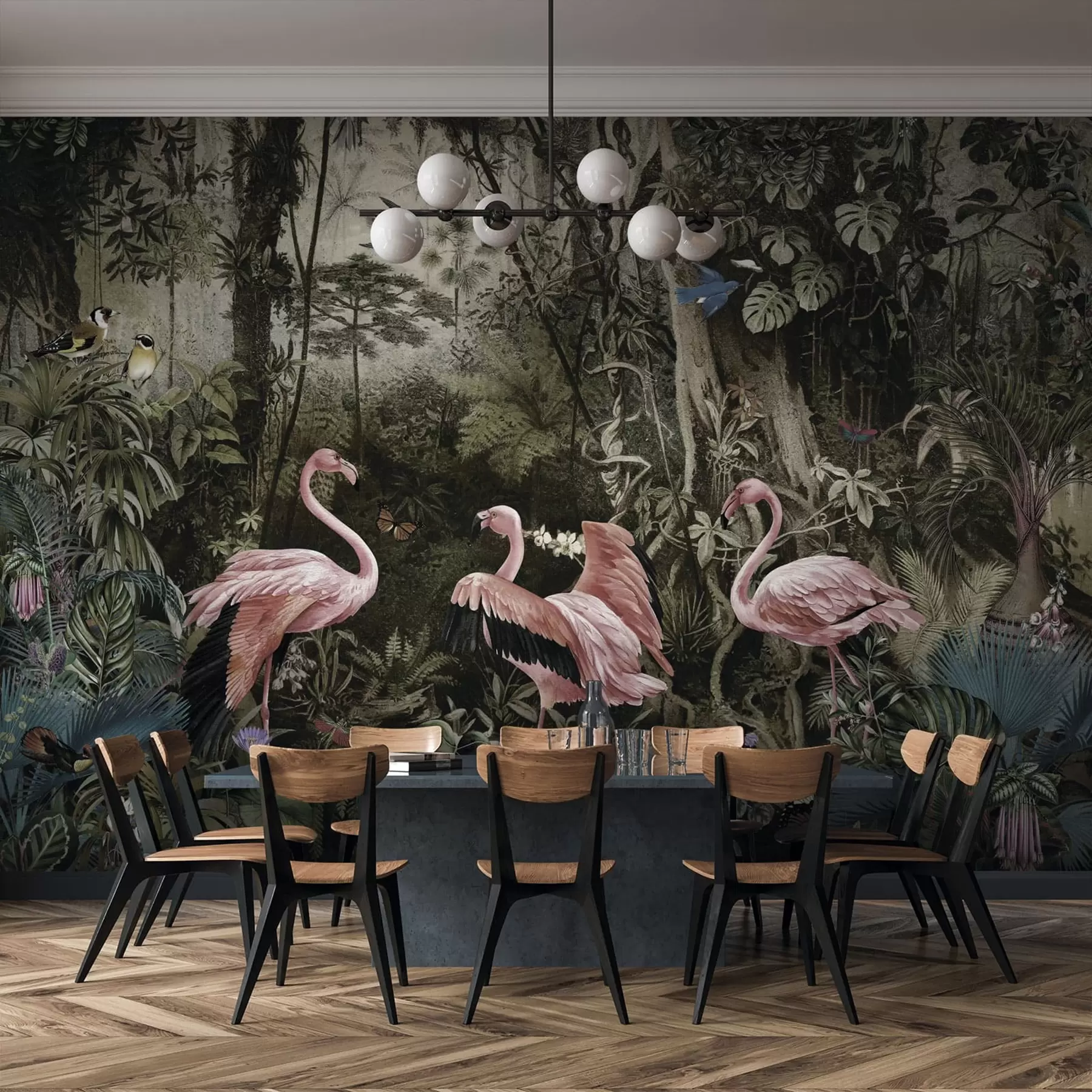 Fototapety Tropické vtáky a plameniaky v džungli u73568