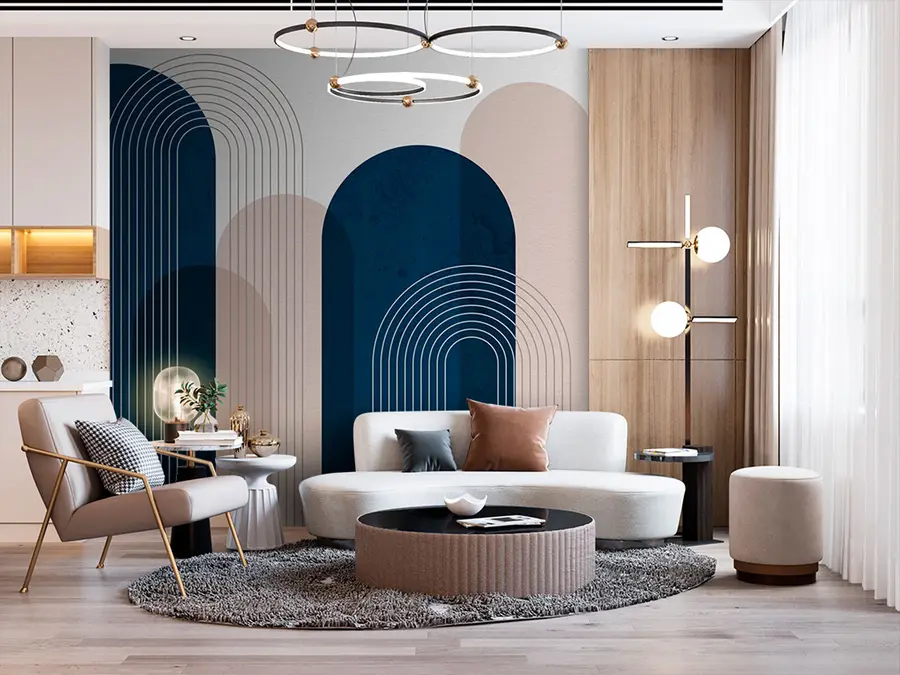 Fototapety Abstraktné modré a béžové oblúky u73098