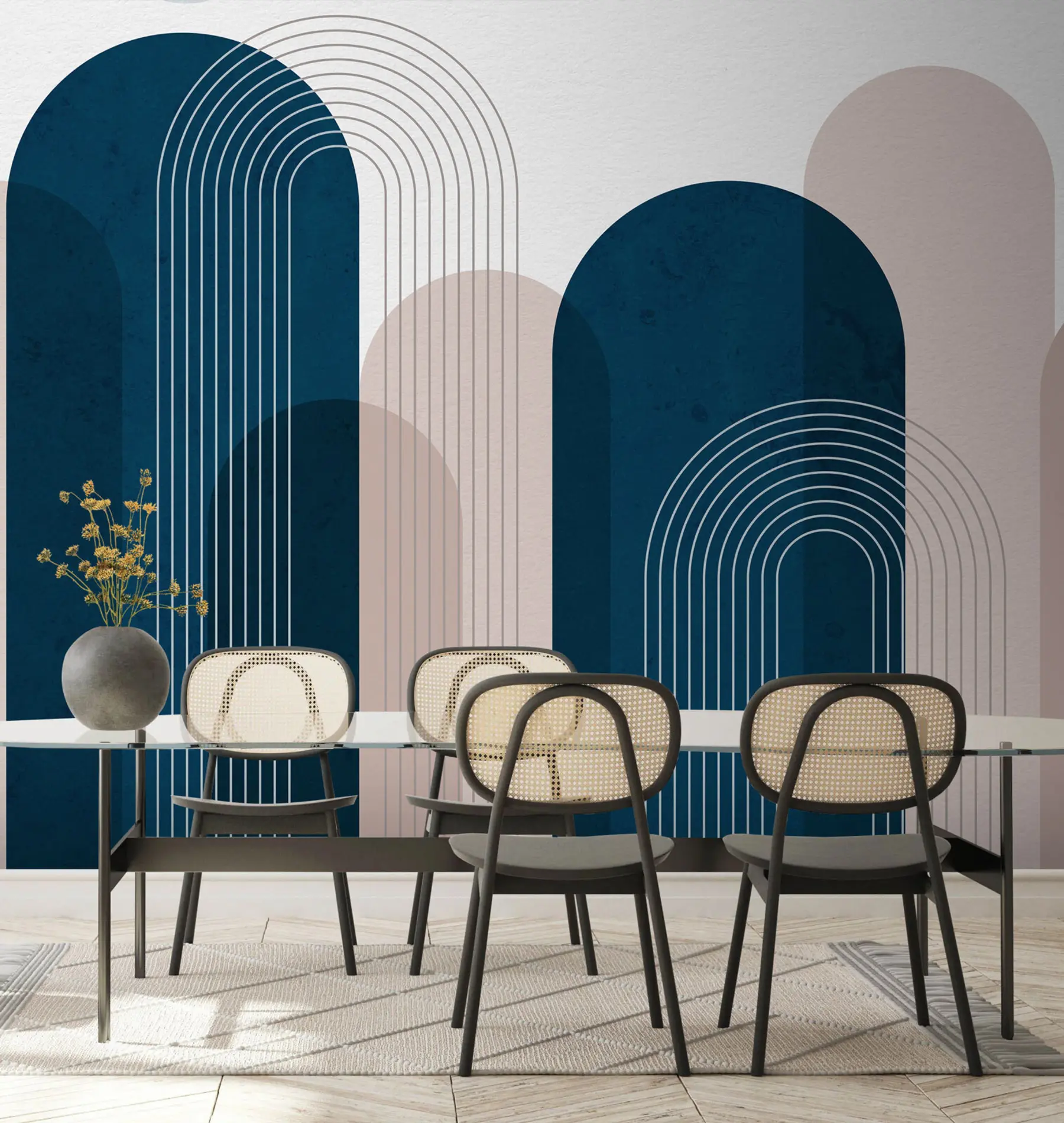 Fototapety Abstraktné modré a béžové oblúky u73098