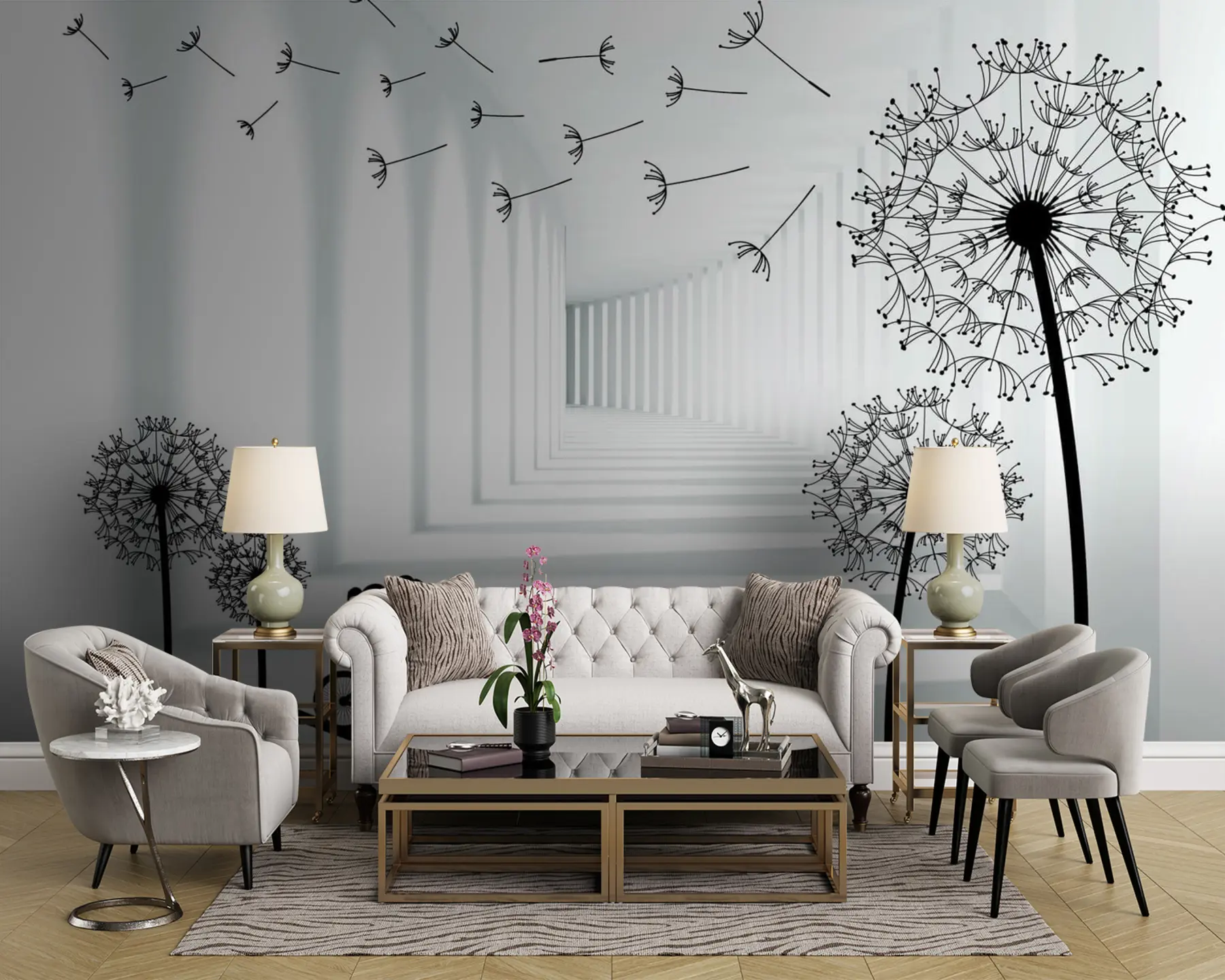 Fototapety Siluety púpav v tuneli u63551