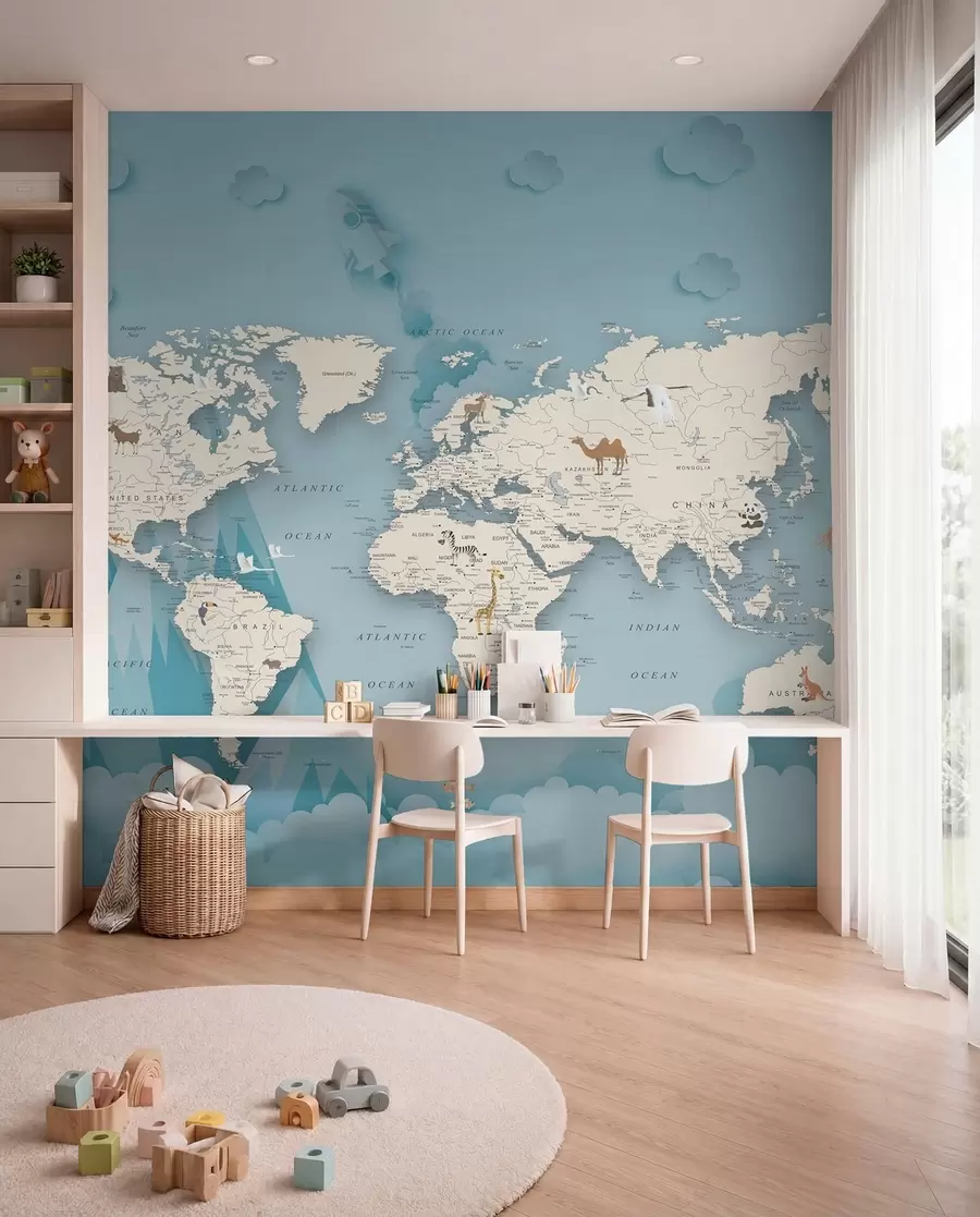Fototapety Mapa sveta na pozadí hôr u79831