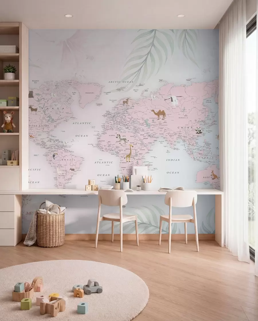 Fototapety Mapa sveta pre dievčatá v ružovom štýle u79832