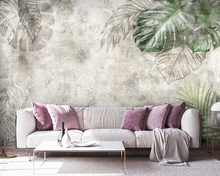 Fototapety Tropické listy na starej stene u93964