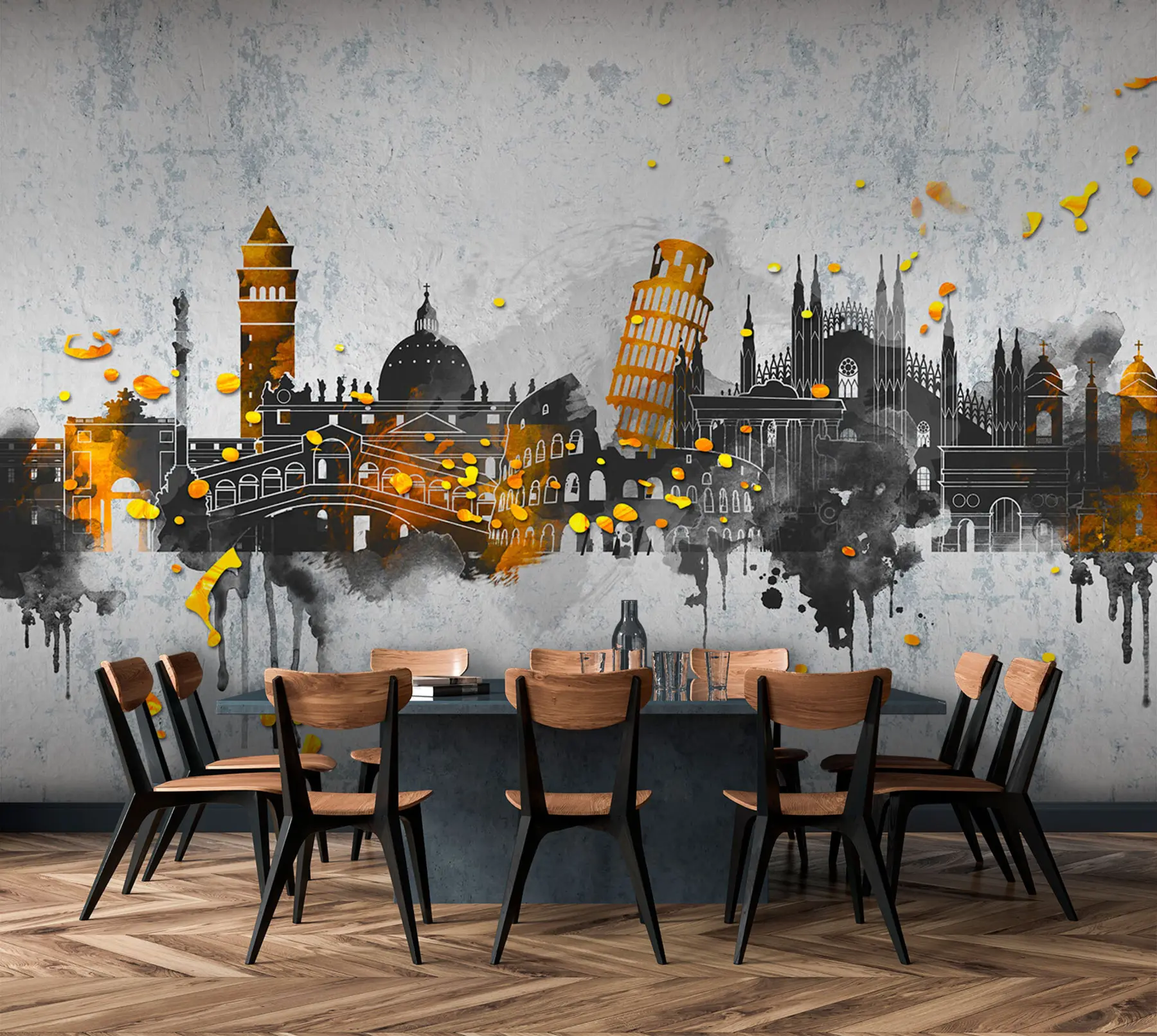 Fototapety Tmavé siluety atrakcií známych miest u74881