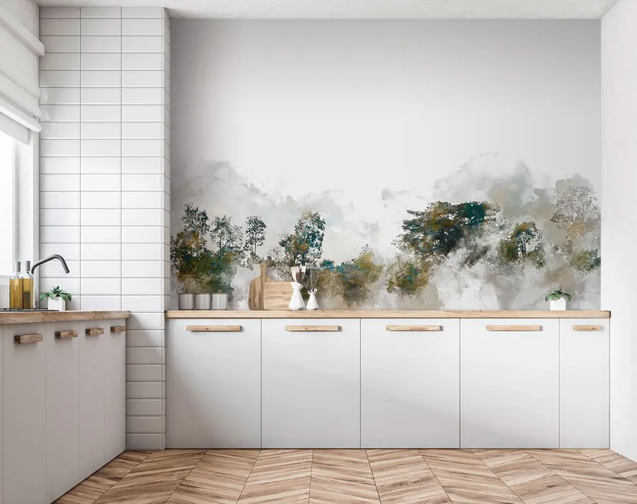 Fototapety Akvarelová krajina s akvarelovým stromom u75377