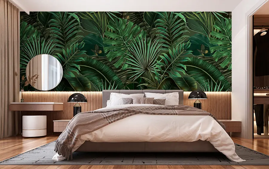 Fototapety Tropický vzor s tropickou zelenou palmou, banánovými listami u94341