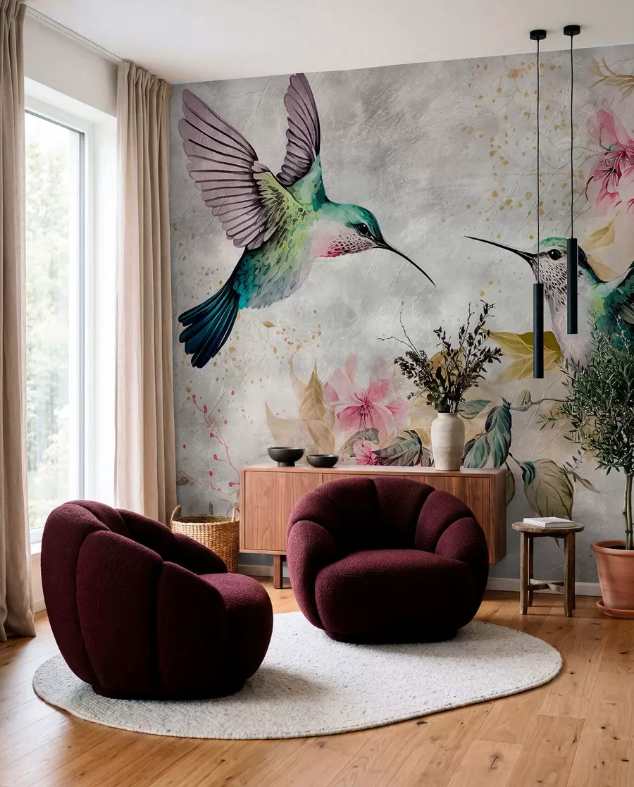 Fototapety Akvarelové kolibríky na konári u93994