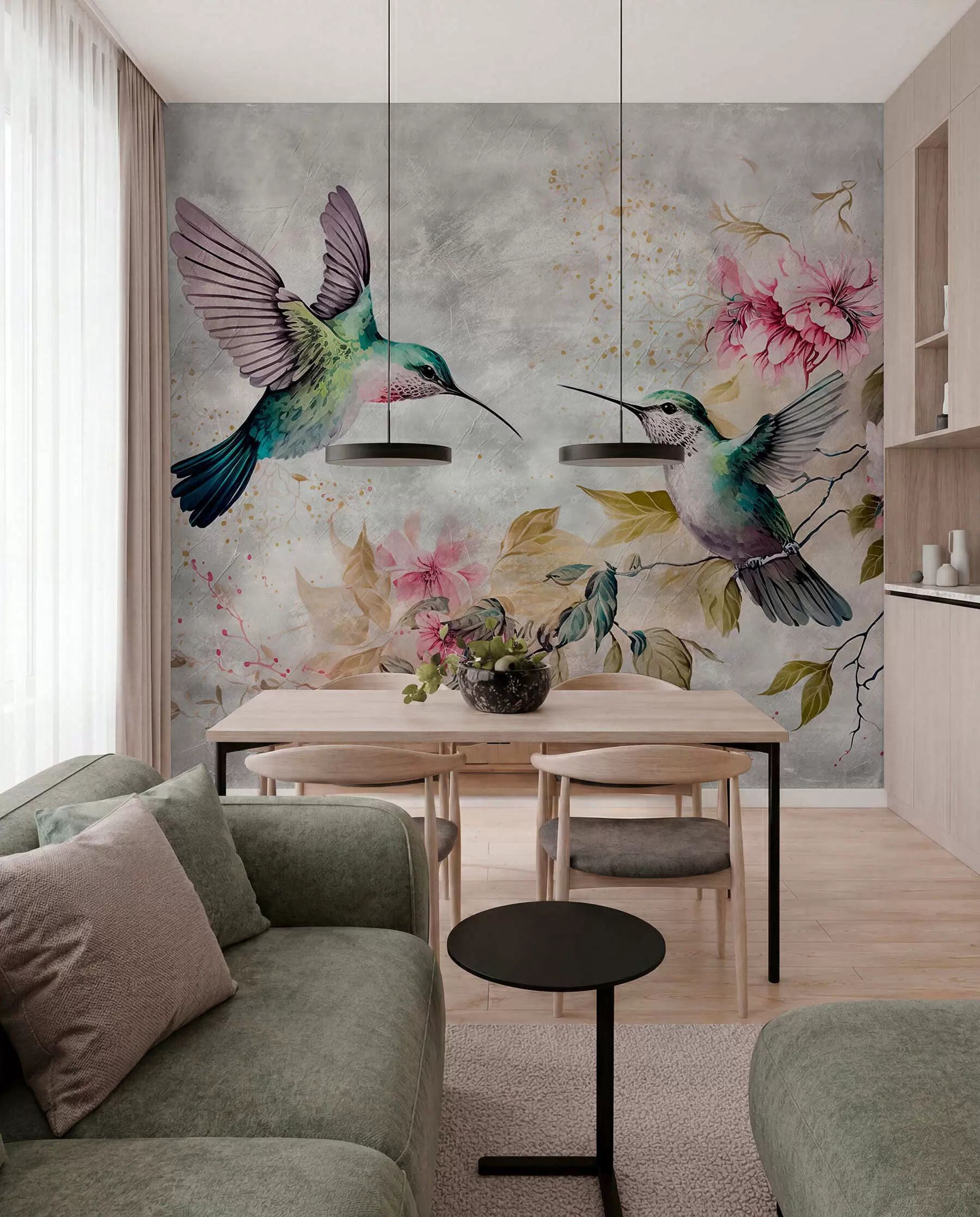 Fototapety Akvarelové kolibríky na konári u93994