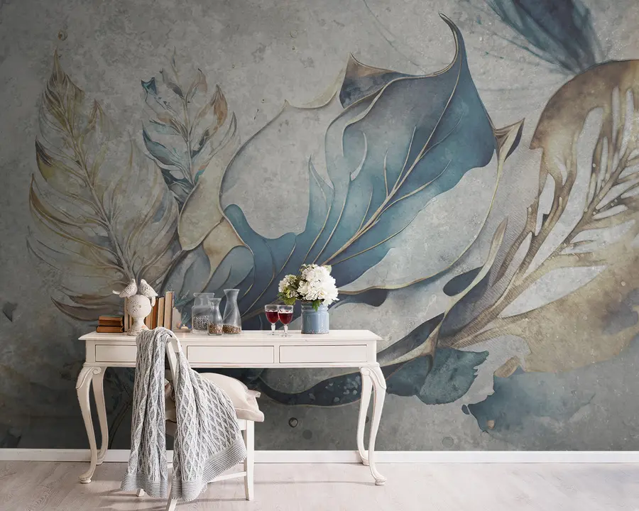 Fototapety Veľké akvarelové kvety na betónovej stene u93998