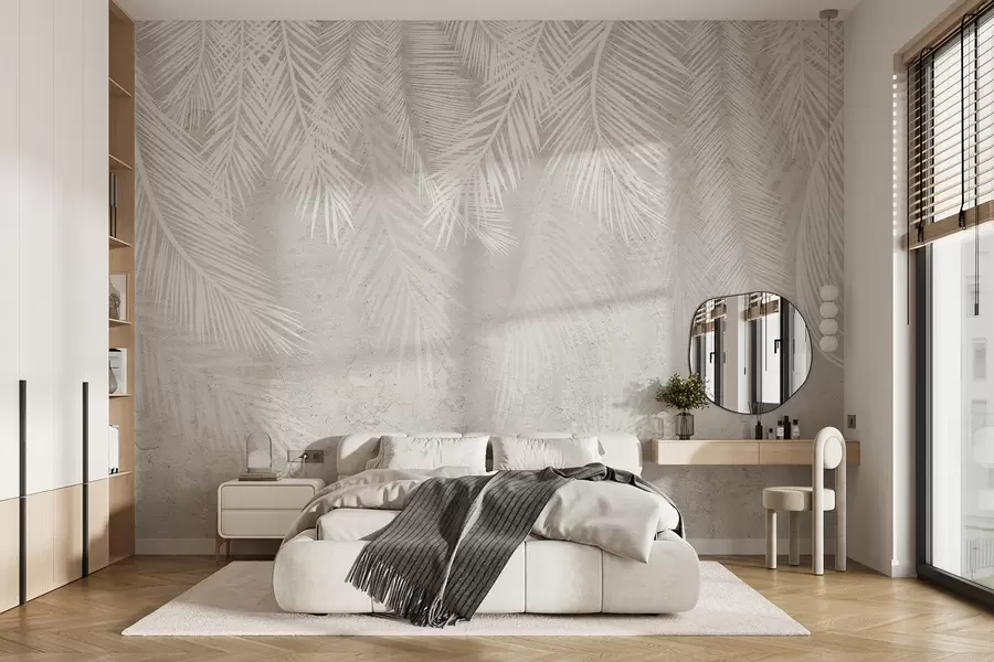 Fototapety Biele krehké palmové listy s grunge textúrou u94286