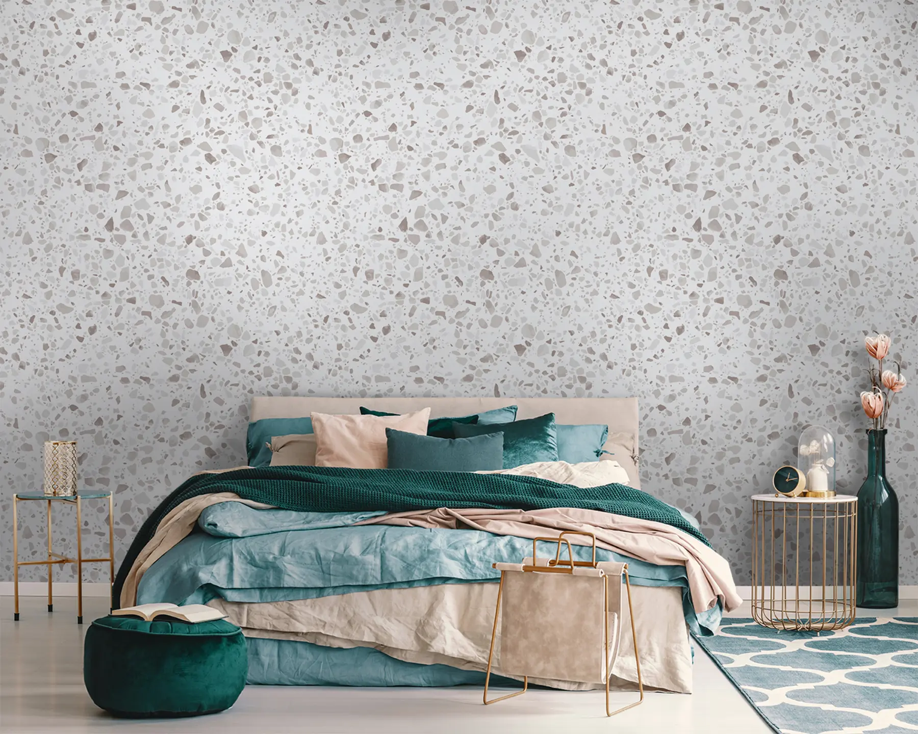 Fototapety Terazzová dlažba, mozaika s prírodným kameňom, žula, mramor, kremeň, betón u94304