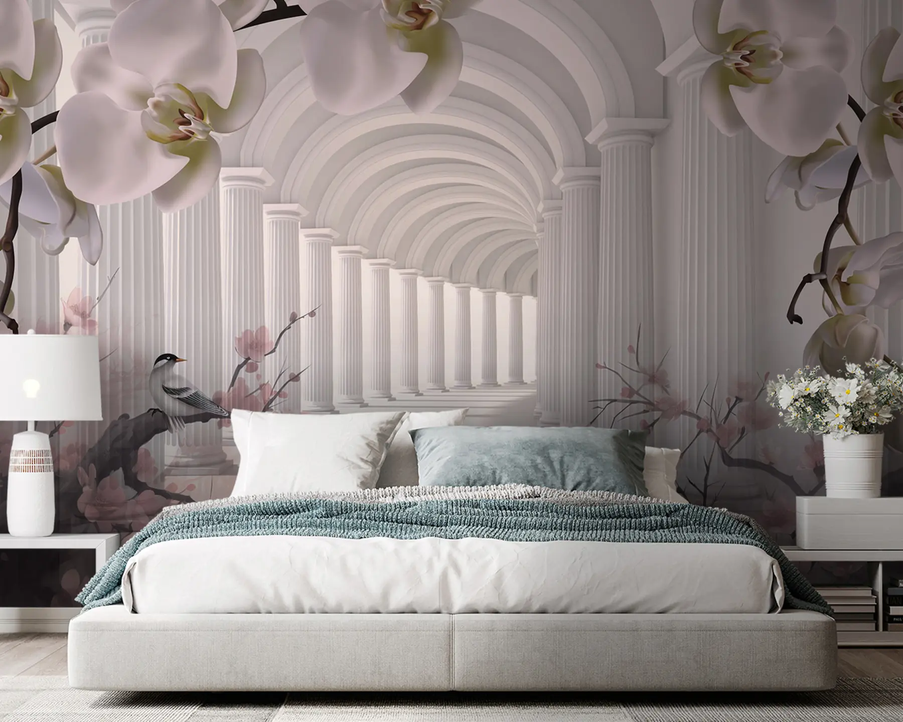 Fototapety Krásny tunel s vtákmi a orchideami u94513