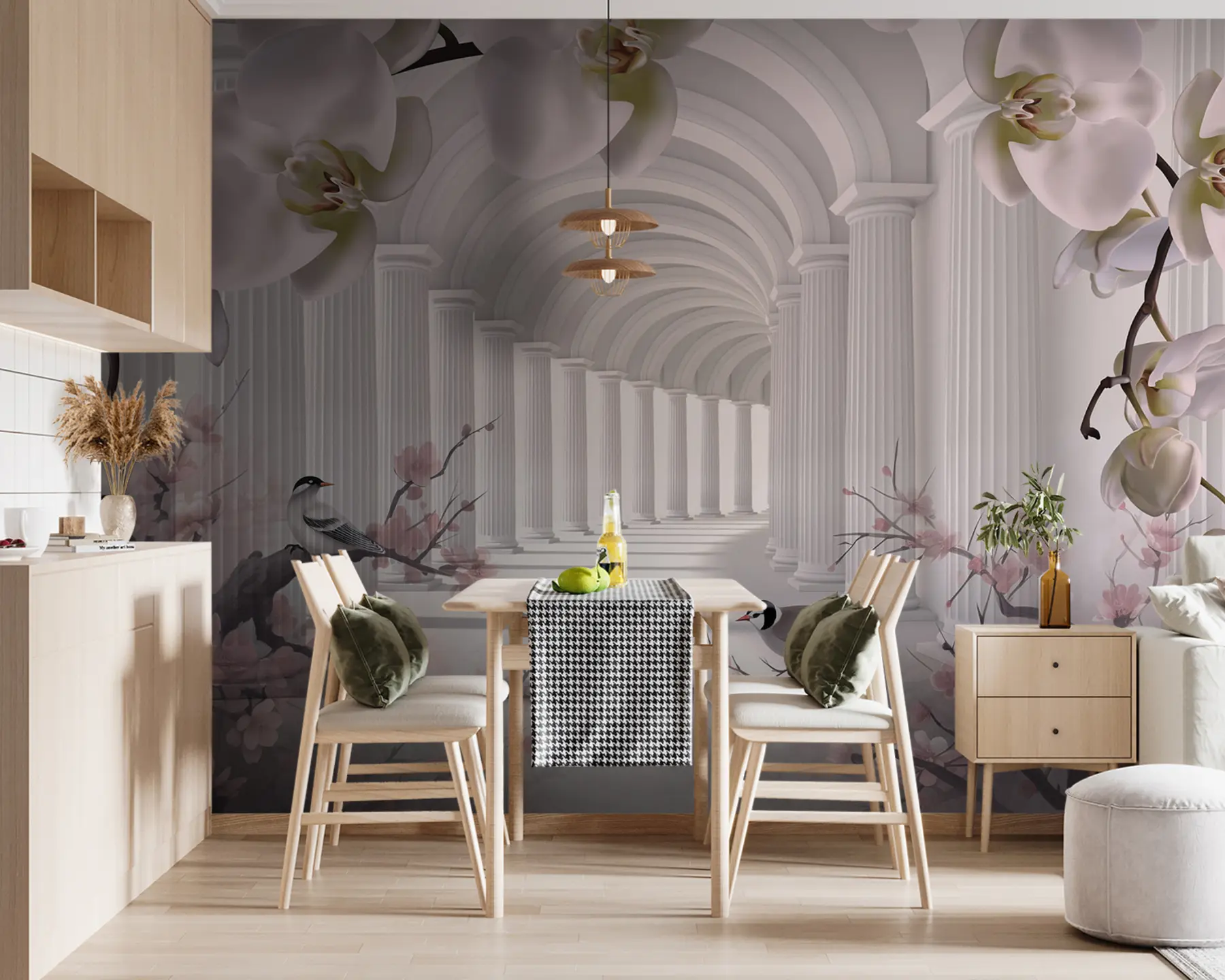 Fototapety Krásny tunel s vtákmi a orchideami u94513