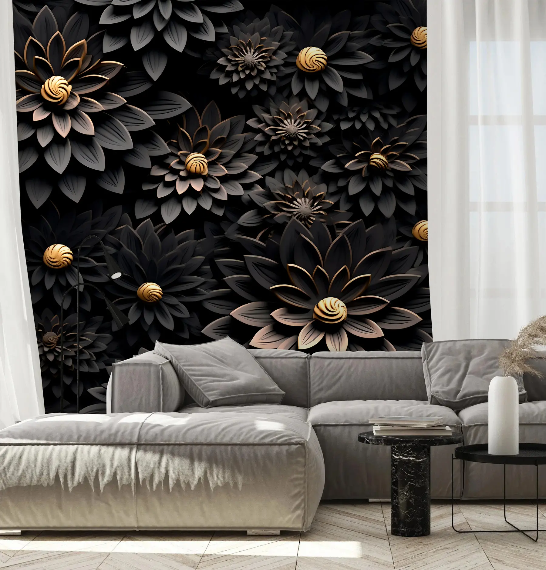 Fototapety Čierne kvety s 3D efektom u95249