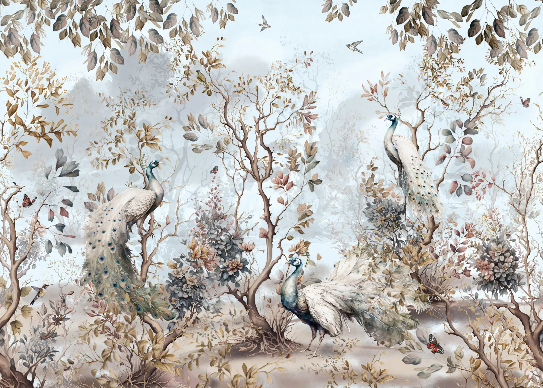 Fototapety Chinoiserie Čínske rastliny a pávy u94849