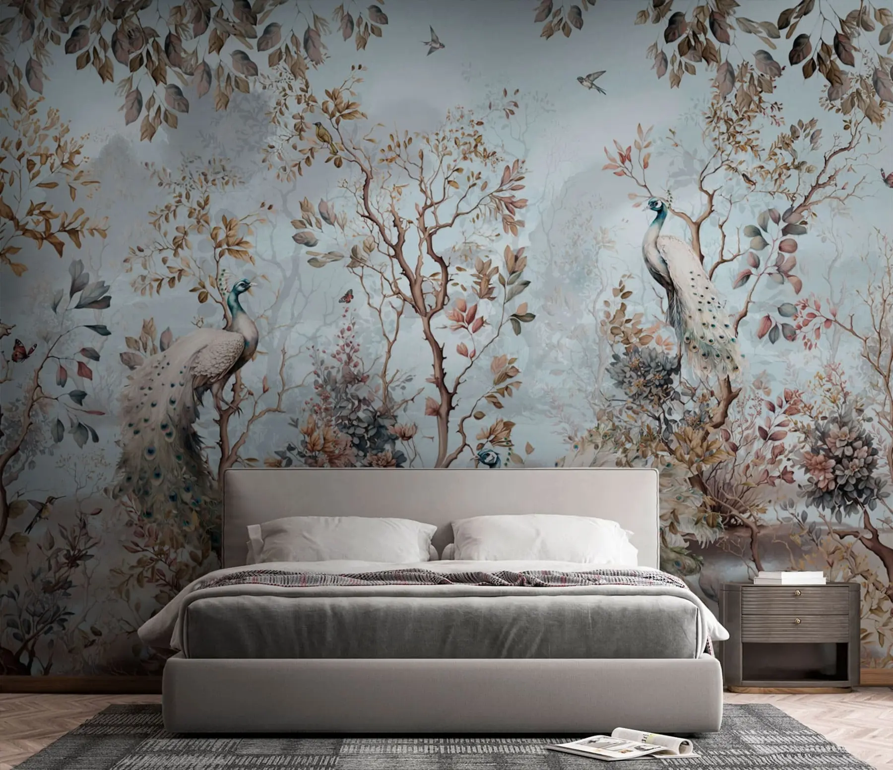 Fototapety Chinoiserie Čínske rastliny a pávy u94849