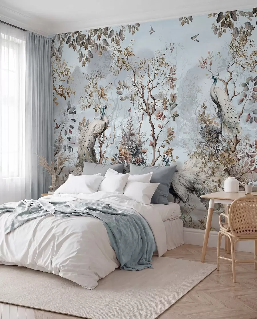 Fototapety Chinoiserie Čínske rastliny a pávy u94849