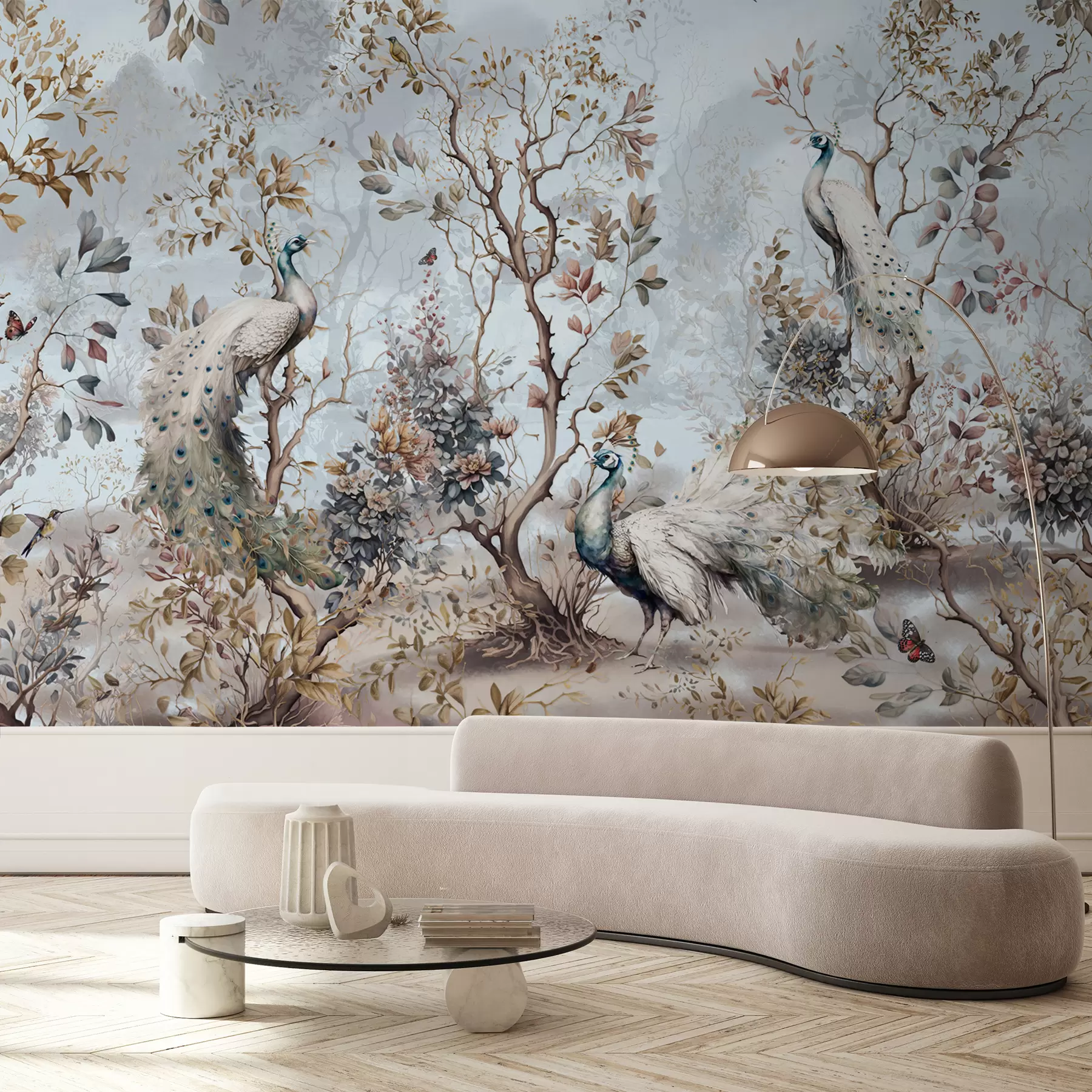 Fototapety Chinoiserie Čínske rastliny a pávy u94849