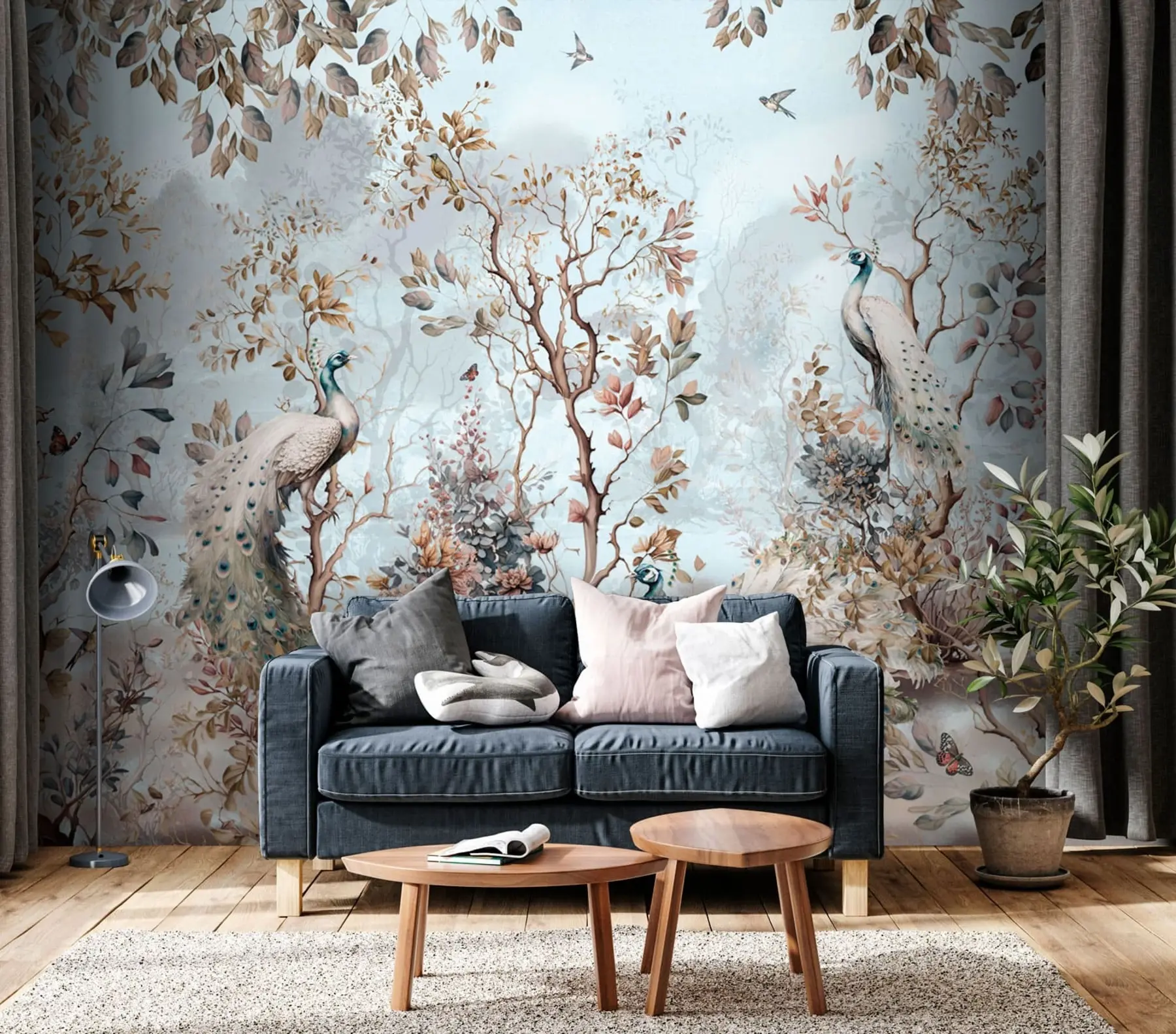 Fototapety Chinoiserie Čínske rastliny a pávy u94849