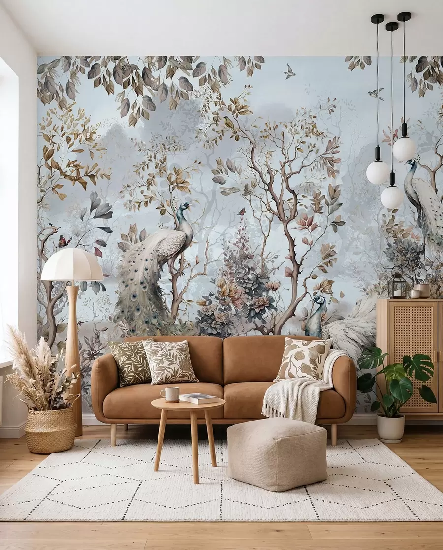 Fototapety Chinoiserie Čínske rastliny a pávy u94849