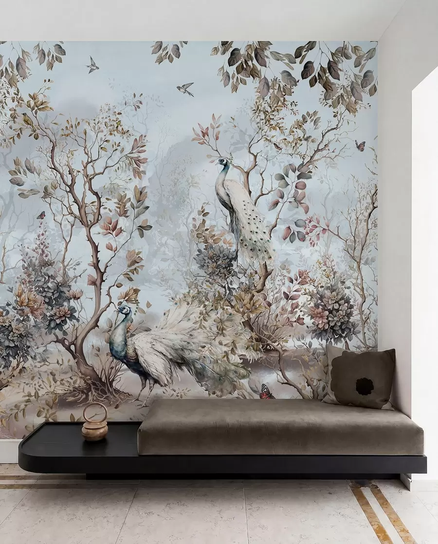 Fototapety Chinoiserie Čínske rastliny a pávy u94849