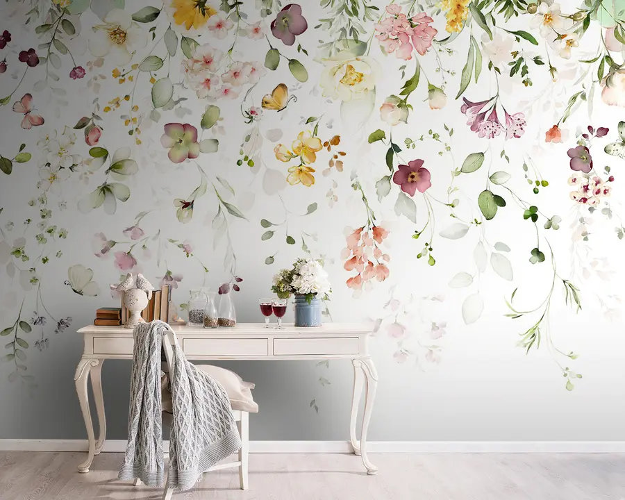 Fototapety Akvarelové kompozície so záhradnými kvetmi u95507