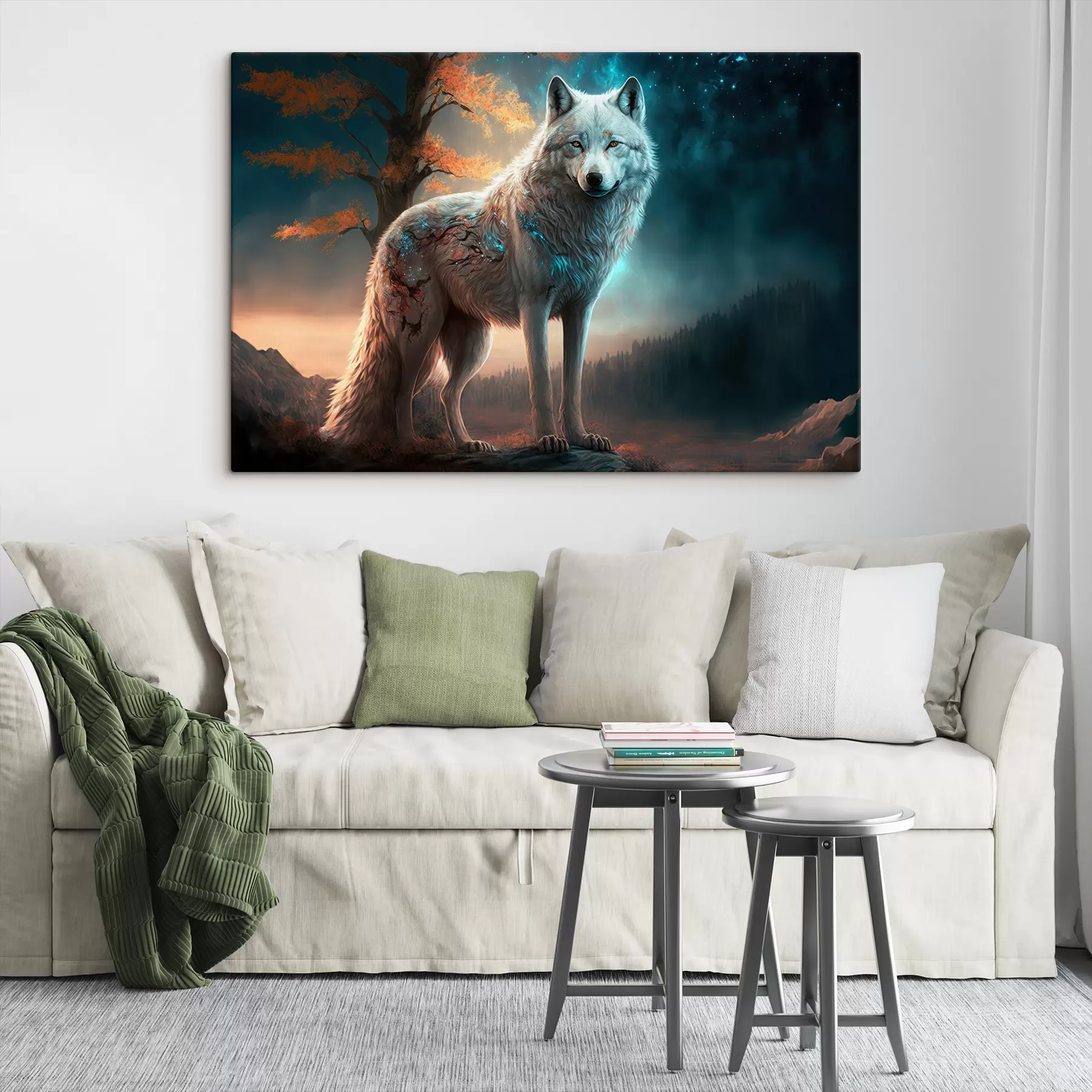 Fototapety Biely vlk v rozprávkovo krásnom lese s33528