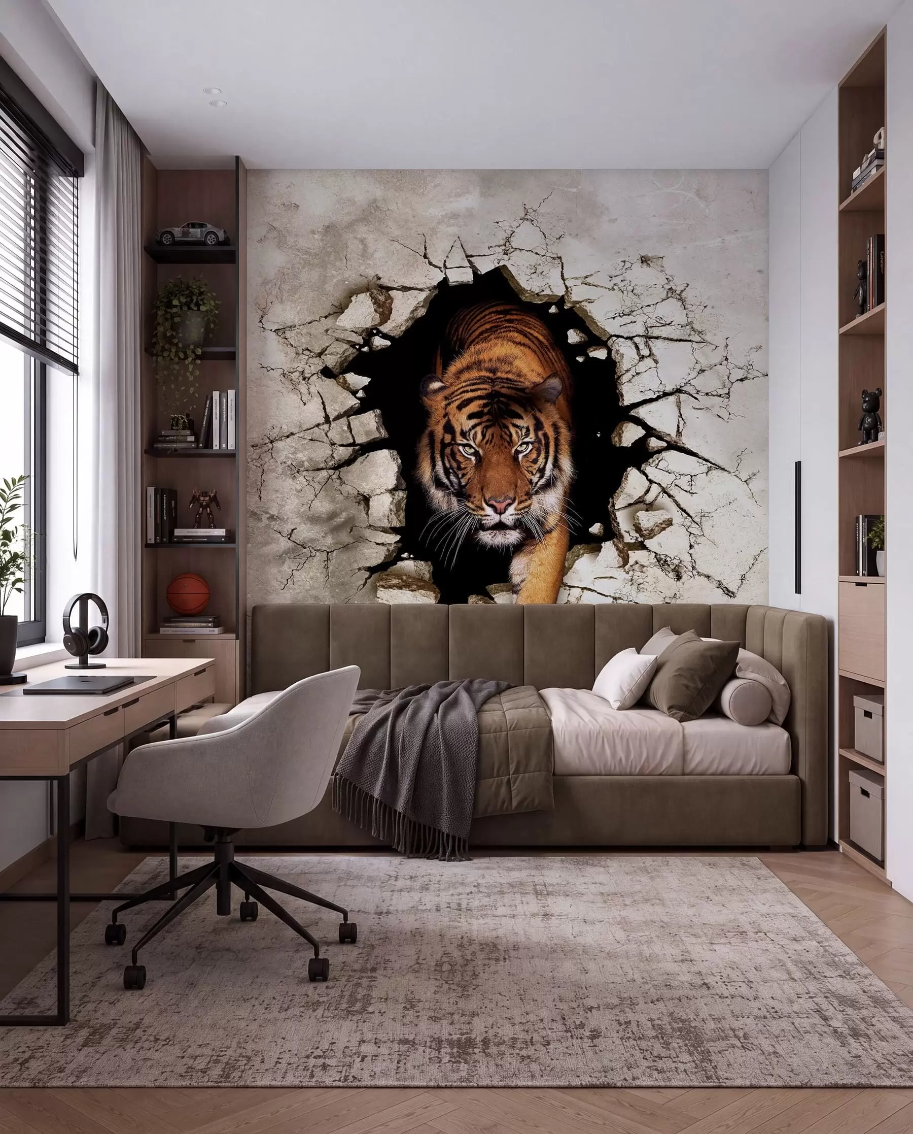 Fototapety Tiger preráža múr u97031