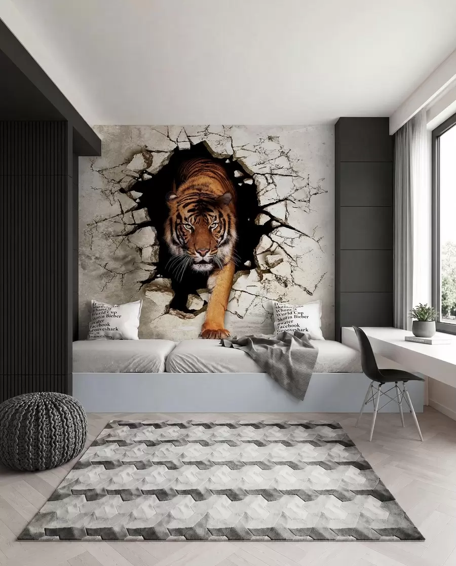 Fototapety Tiger preráža múr u97031