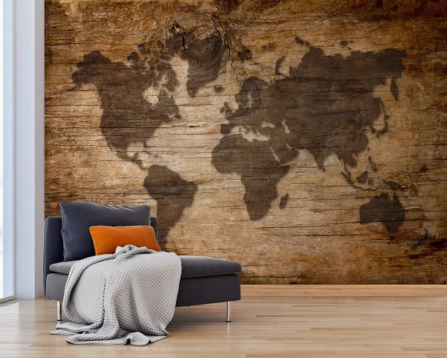 Fototapety Mapa sveta na drevenom pozadí u96820