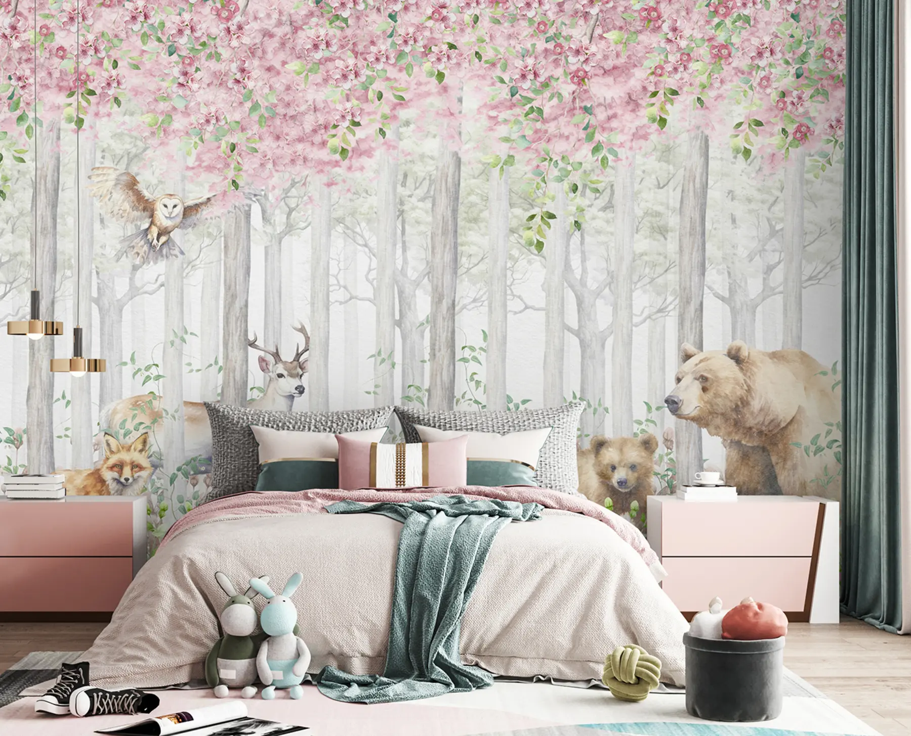 Fototapety Kvitnúci les so zvieratami u97614