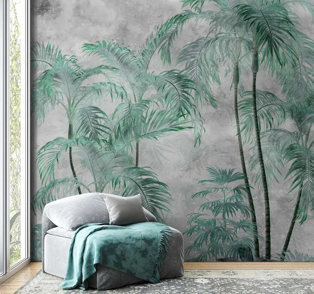 Fototapety Tropické palmy na betónovej stene u98586v1