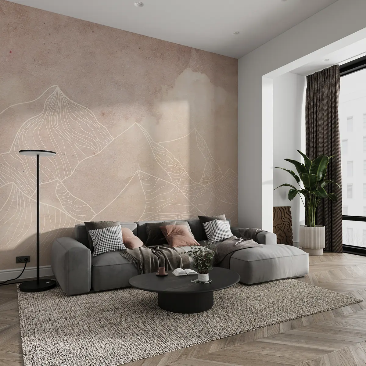 Fototapety Grunge textúra s abstraktnými horami, béžová farba, prírodná téma u98839