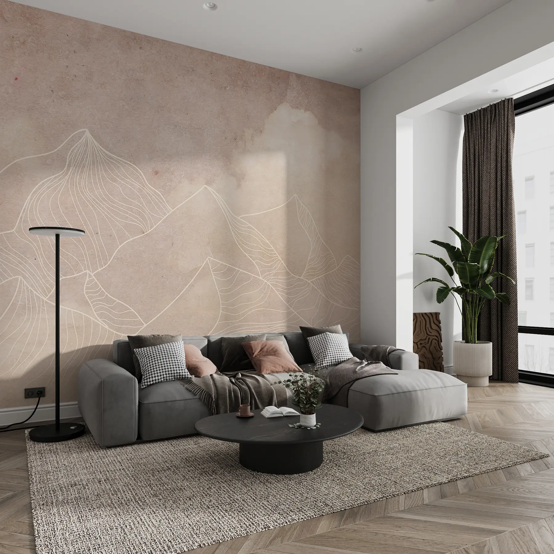 Fototapety Grunge textúra s abstraktnými horami, béžová farba, prírodná téma u98839